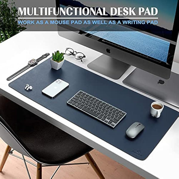 K KNODEL Small Office Leather Desk Mat, Mouse and Keyboard Pad, Computer and Laptop Mat, Desktop Protector and Cover, Writing Pad and Blotter (60x35cm, Dark Blue)