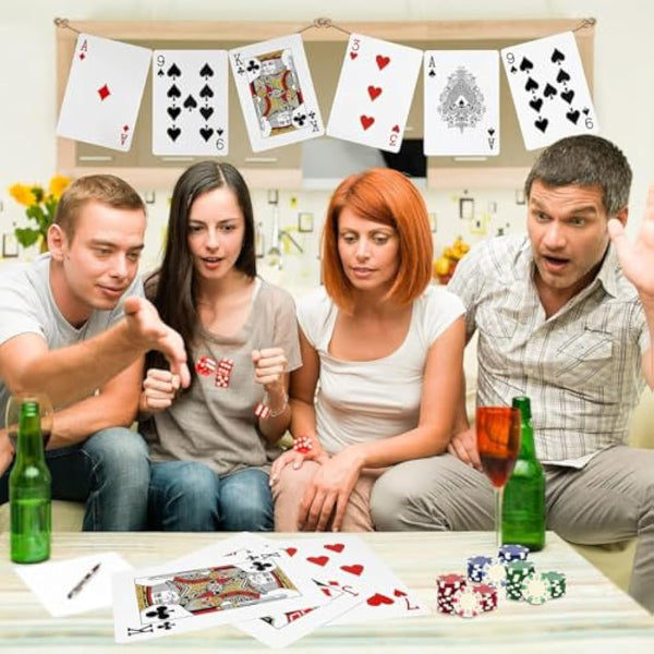 GrassVillage Jumbo A4 Playing Cards – Giant 28cm x 20cm Plastic Coated, Water Resistant Deck for Family Party Games, BBQs, Garden, Indoor & Outdoor Fun, Christmas & Events