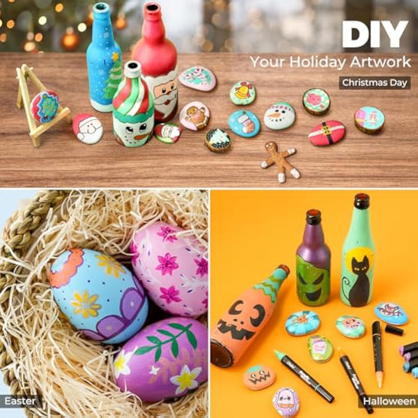 Ohuhu Acrylic Paint Pens 30 Colours, Dual Tip(3mm & 0.7mm) Acrylic Paint Markers - Waterproof Lightfast High Opacity Permanent Multimarker for stones Painting Wood Glass Ceramic Easter Eggs Pumpkin