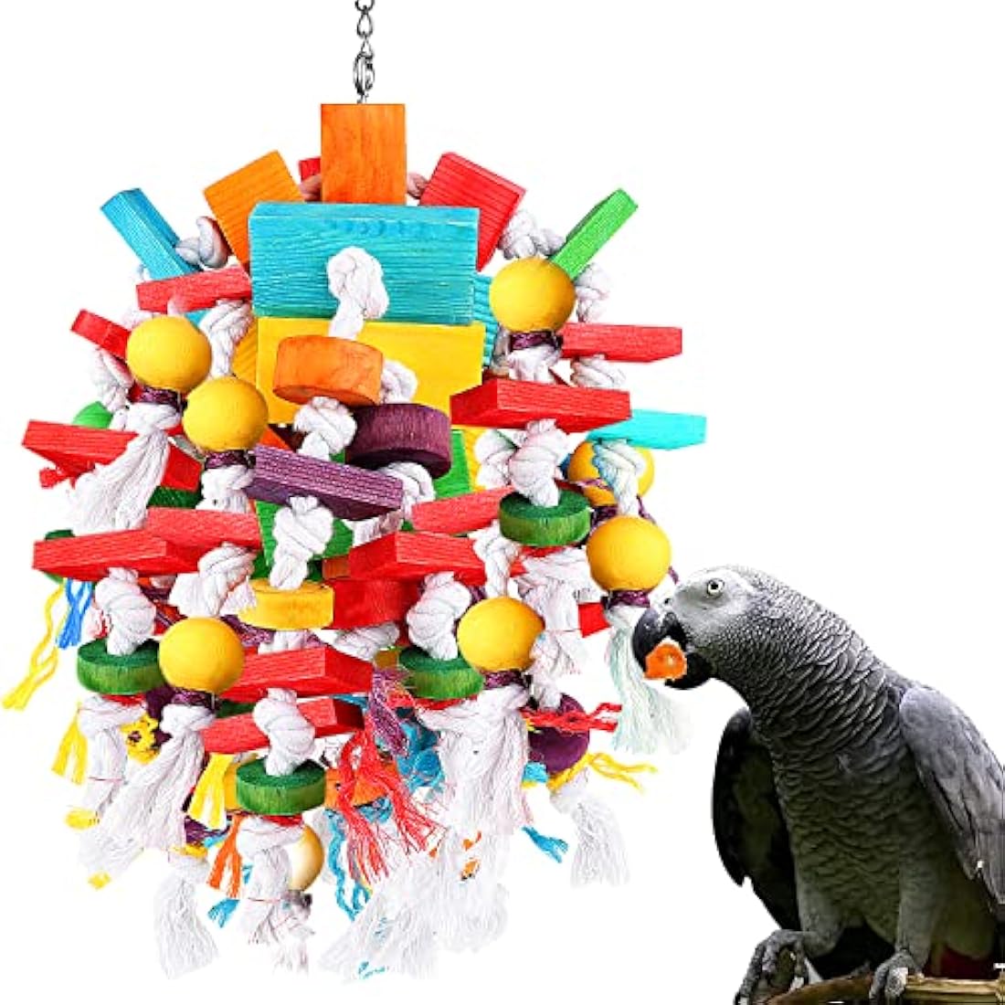 Jijizhazha Bird Chewing Toys, Multicolored Wooden Blocks, Best for African Grey Parrot, Macaws, Cockatoos & Amazon Parrots