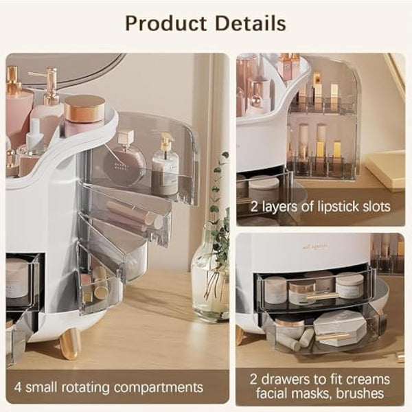 Kousee Make Up Storage Organizer Box Skincare Display Case Dust Water Proof, Vanity Organiser with Drawers for Cosmetics, Lipsticks, Perfume-Ideal for Bathroom Countertop, Bedroom Dresser