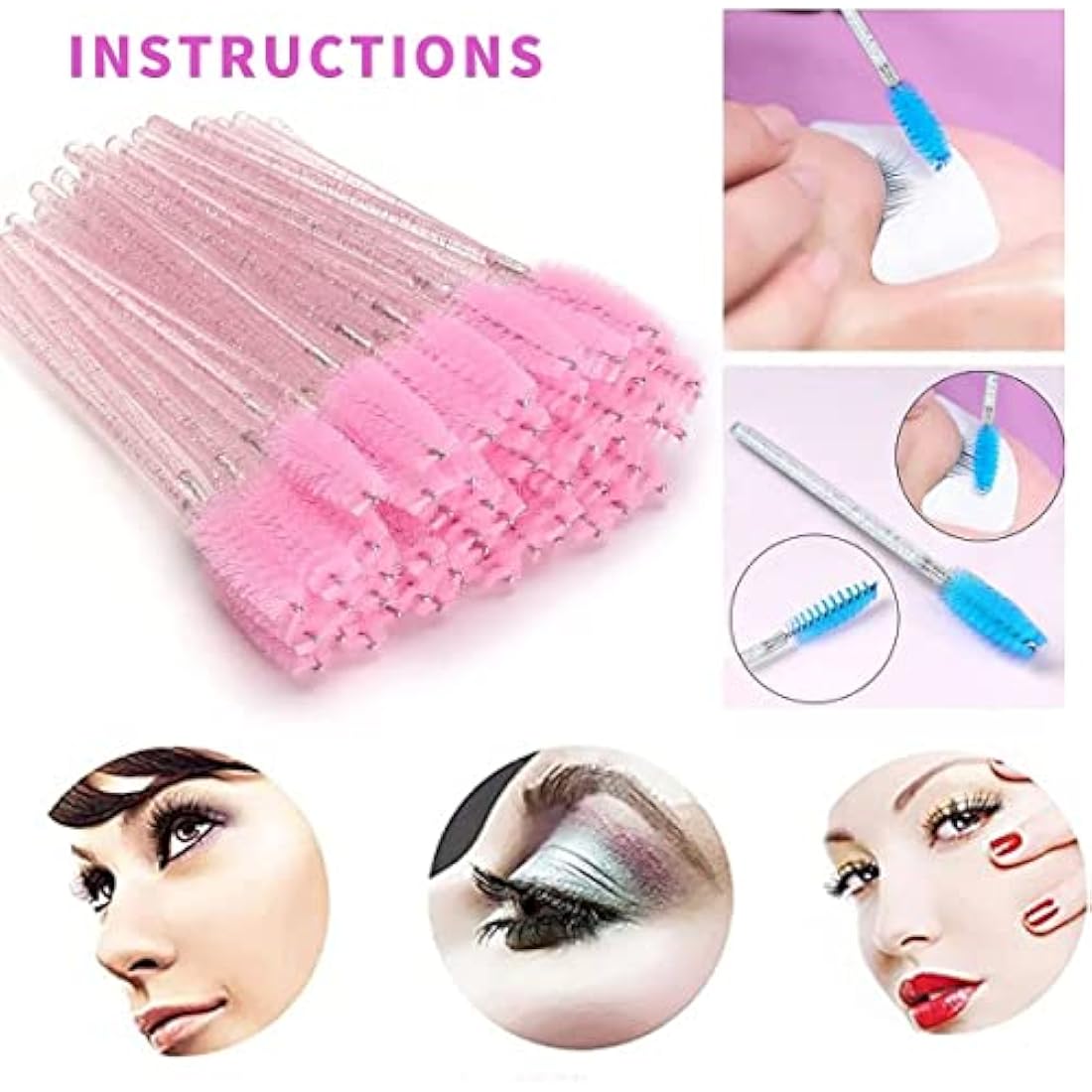 Disposable Eyelash Brushes Mascara Wands Eye Lash Eyebrow Applicator Cosmetic Makeup Brush Tool Kits (100PC, crystal pink)