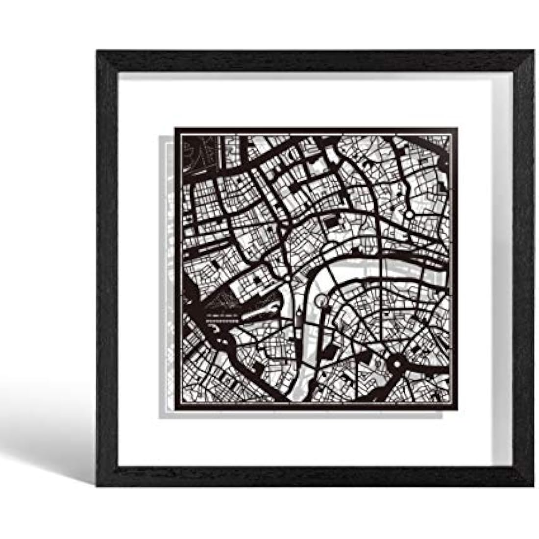 O3 DESIGN STUDIO London Paper Cut Map framed, Black map, Black frame, 9x9 inches, Gift Boxed, 2 background color, self-changing, Paper Art