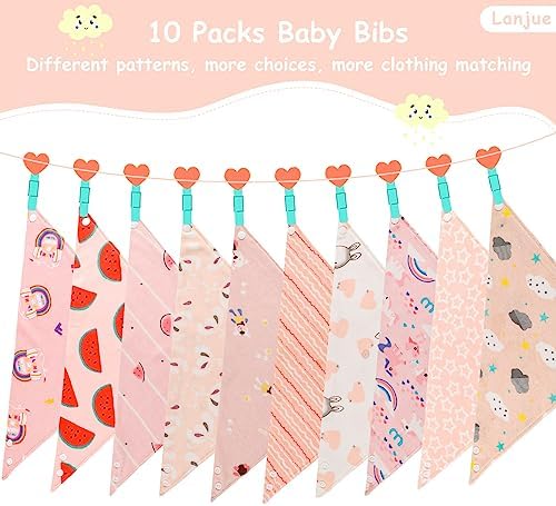 Baby Bandana Dribble Bibs, 10-Pack Cotton Baby Feeding Bibs Super Absorbent Drool Bibs with Adjustable Snaps for 0-36 Months Newborn and Toddlers
