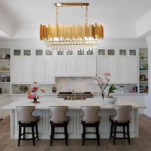 FRIXCHUR Modern Crystal Chandeliers Oval Luxury K9 Crystals Flush Mount Ceiling Light Crystal Pendant Light Fixture Adjustable Hanging Chain for Dining Room Living Room,E14x10 Lights