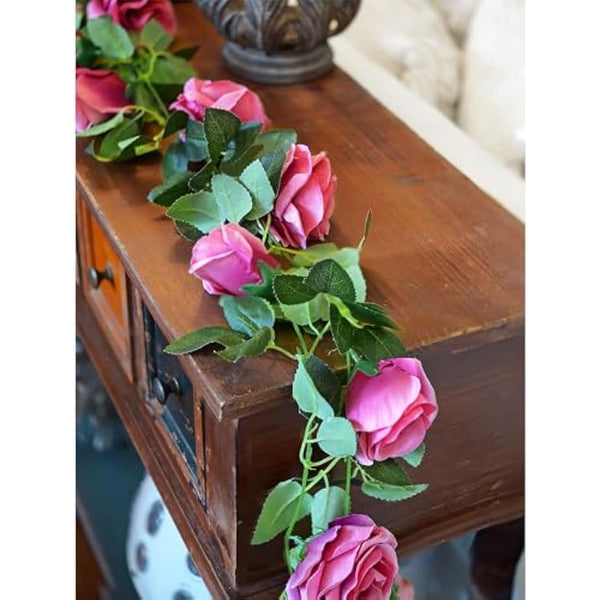 FiveSeasonStuff 2 Fuchsia Artificial Flower Garlands, Silk Rose Vine Leaves Hanging Plant Foliage for Home Wedding Garden Trellis Gazebo Party Wall Decoration 4.4 metres (14.4 feet)