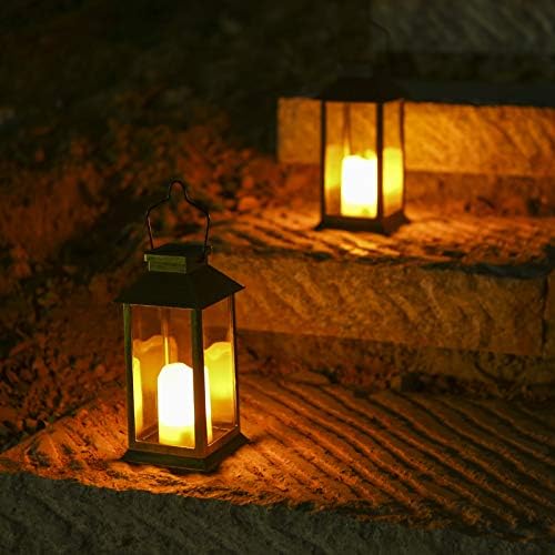 Garden Solar Lanterns Outdoor Hanging Waterproof Solar Garden Lanterns for Candles Solar Garden Lights 2 Pack (Black)
