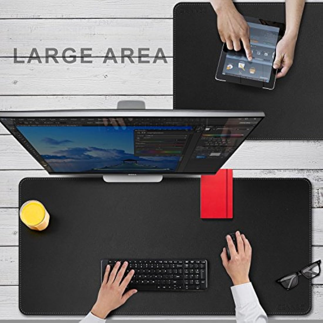 CENNBIE Leather Desk Mat,100X50cm Extra Large Desk Pad Blotter Protector, Extended Non-Slip Mouse Pad, Waterproof PU Leather Desk Mat on top of desks Large for Office and Home (Black)