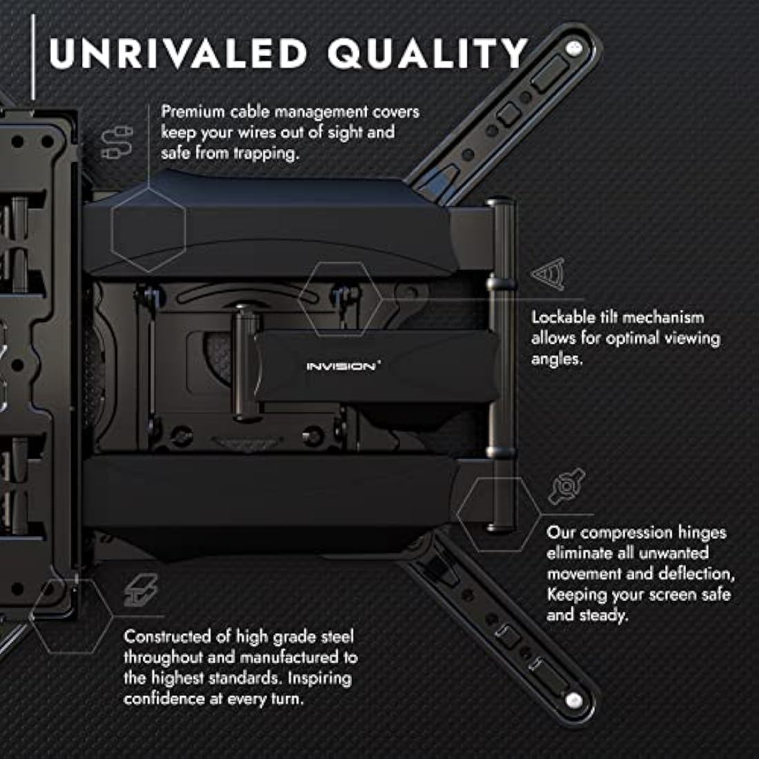 Invision TV Wall Bracket Mount for 24-60 Inch Screens, VESA 100x100mm up to 400x400mm, Tilts Swivels & Extends for Flat & Curved TVs, Includes Spirit Level, Weight Capacity 36.2kg (HDTV-E)