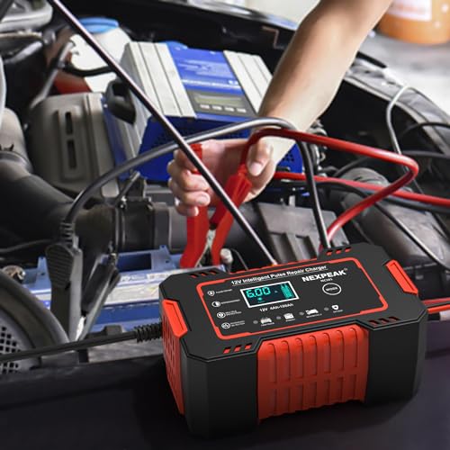 6-Amp Car Battery Charger, 12V Smart Fully Automatic Battery Charger with Temperature Compensation for Car Truck Motorcycle Marine Lead Acid Batteries