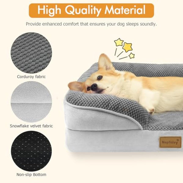 Nepfaivy Dog Bed Large Waterproof - Orthopedic Dog Bed with Pillow Cushions, 91×68cm Soft Large Crate Sofa Mattress with Removable and Washable Covers, Dark Grey