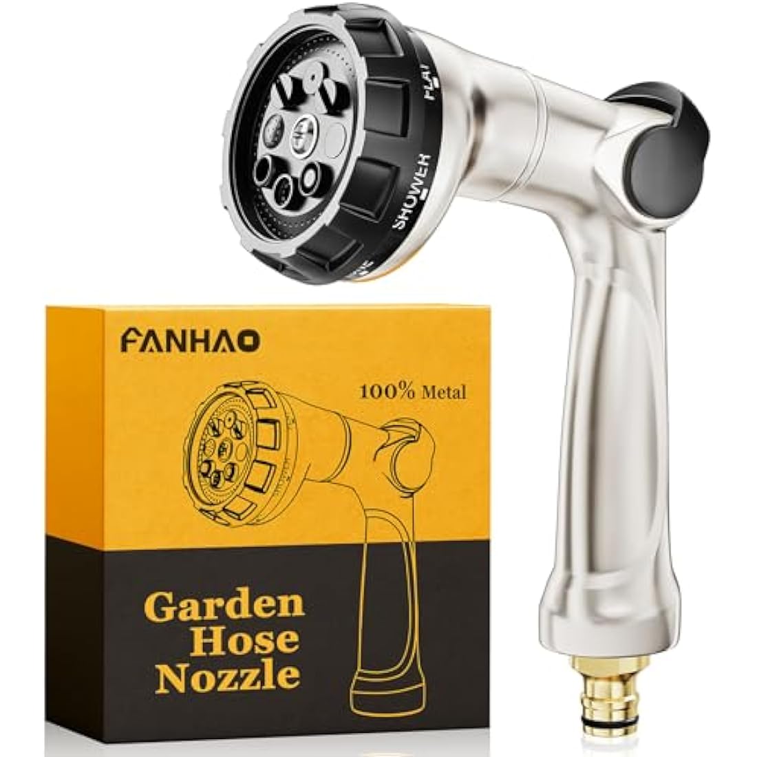 FANHAO Professional Heavy Duty Garden Hose Spray Gun, 100% Metal Thumb Control Hose Gun with 8 Spray Patterns, High Pressure Hose Nozzle for Lawn & Plant Watering, Car & Pet Washing