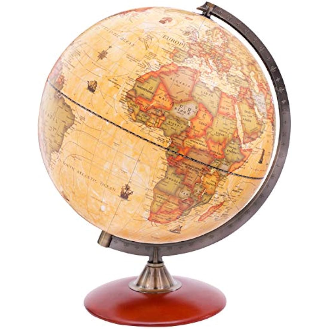 EXERZ 30cm Antique Globe With A Wood Base - World Globe Rotating Vintage Colour Modern Map -Decorative 30cm Diametre Large