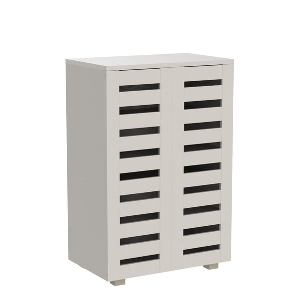 Home Source 2 Door Wooden Shoe Storage Cabinet Rack Stand Slatted Cupboard, Grey