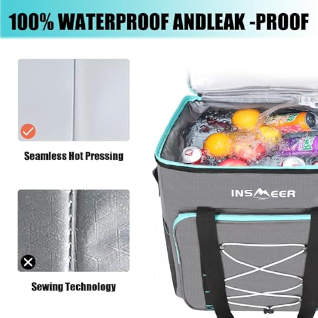 INSMEER Large Cooler Bag, 55L / 90 Cans Insulated Leakproof Cool Bag, Collapsible XXL Large Capacity Picnic Bag with Bottle Opener, for Camping, Beach, Shopping, Picnic, Outdoor