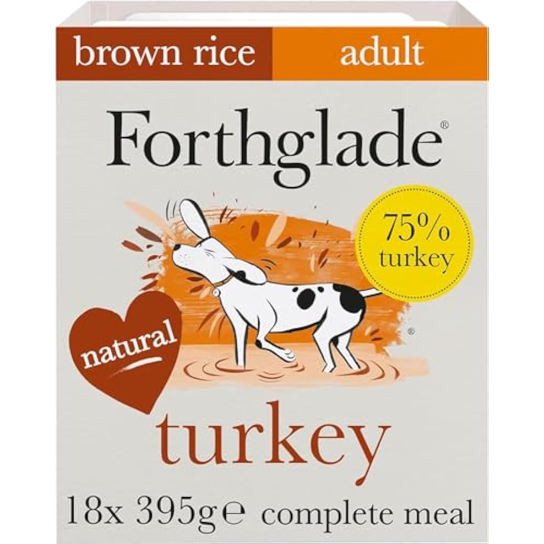 Forthglade Wet Dog Food (18 x 395g Trays) - Wholegrain & Hypoallergenic Dog Food, Turkey with Vegetables and Brown Rice, Adult Stomach Sensitive Meals with Natural Ingredients