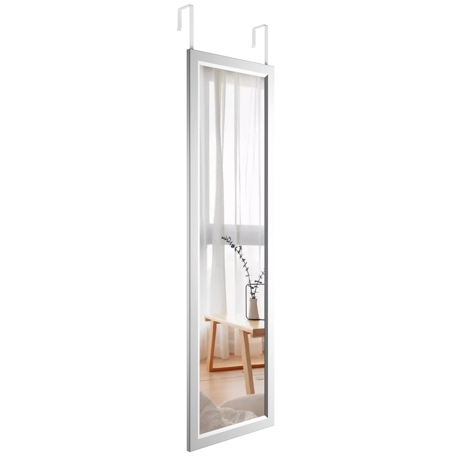 Dripex Over Door Mirror Full Length, 110 x 33cm Wall Mounted Mirror Door Hung Mirror for Bathroom/Bedroom/Wardrobe - Toughened Glass, Silver