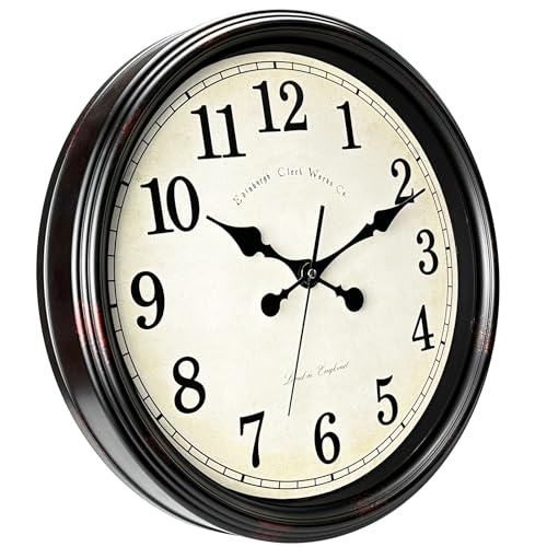 DIYZON Round Classic Wall Clock Silent Non Ticking 16'' Extra Large Quartz Vintage Clock, Curved glass Rome Retro Clock Battery Operated, Suitable