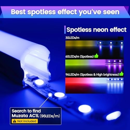 Muzata 10Pack 6.6FT/2M Excellent Spotless LED Aluminium Profile with Thicker Milky White Cover No Hot Spots Silver Deeper LED Strip Diffuser Channel Strip Light Diffuser U108 WW 2M