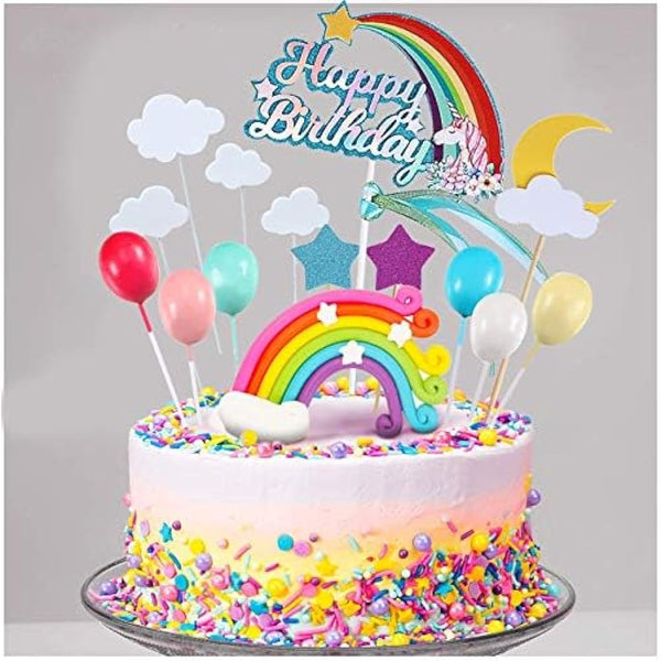 iZoeL 21pcs Unicorn Cake Topper Kit Cloud Rainbow Balloon Happy Birthday Banner Cake Decoration For Boy Girl Kid Birthday