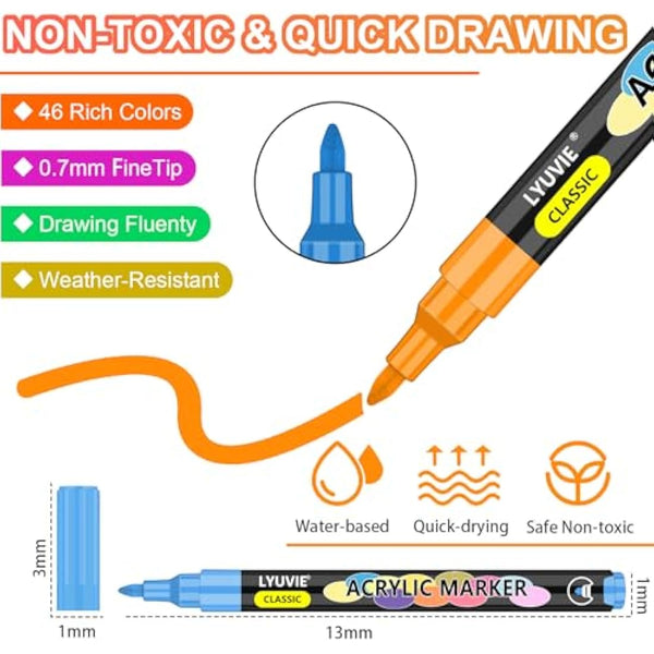 Lyuvie Acrylic Paint Pens,100 Colours Acrylic Pens for Rock Painting Fabric Glass Pebbles Stone Metal Wood Ceramic,Water-Based Permanent Paint Pens Markers with 0.7mm Extra Fine Tip