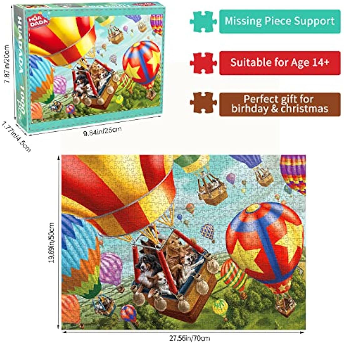 HUADADA Jigsaw Puzzles for Adults 1000 Piece Jigsaw Puzzles for Adult,JigsawPuzzle 1000 Pieces for Adults Challenging Puzzle Games（Flying Dogs）