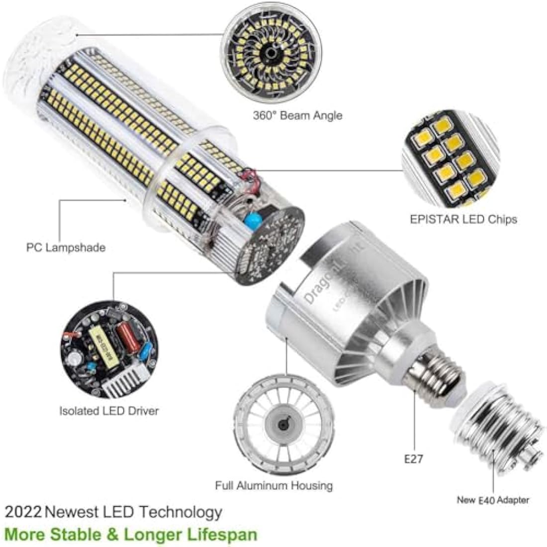 80W Super Bright Corn LED Light Bulb(600 Watt Equivalent) - E27/E40 Large Base LED Lamp - 5000K Daylight 9,600 Lumens for Large Area High Bay Lighting - Garage Warehouse Street Light