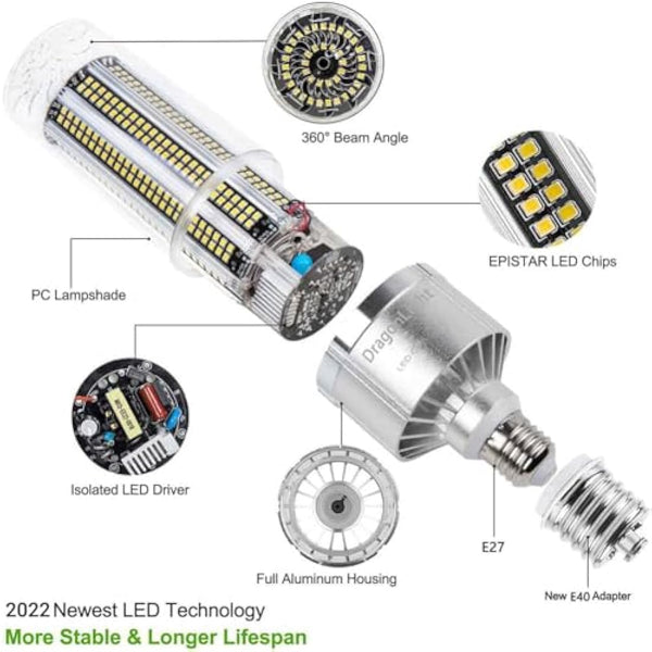 80W Super Bright Corn LED Light Bulb(600 Watt Equivalent) - E27/E40 Large Base LED Lamp - 5000K Daylight 9,600 Lumens for Large Area High Bay Lighting - Garage Warehouse Street Light