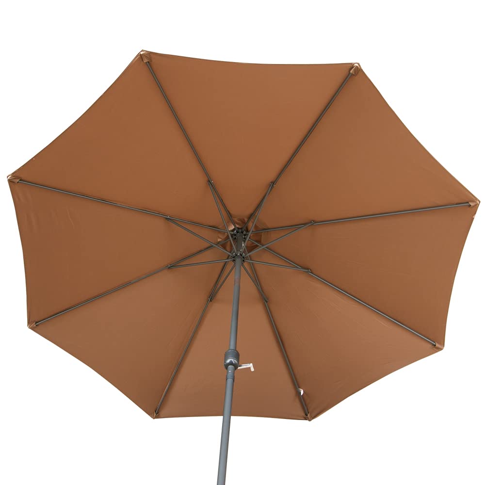 Greenbay 2.7m Round Parasol - Tilt Sun Shade Canopy Umbrella for Outdoor Garden Patio Summer Camping- Coffee