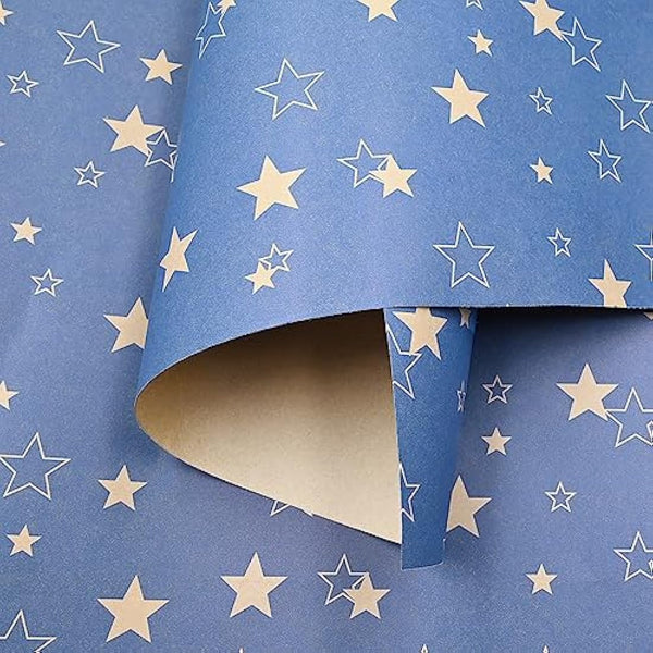 43cm*15m Blue Birthday Wrapping Paper Roll,Topeedy Gift Wrap Paper with Star for Birthday Father's Day Xmas Present-Star