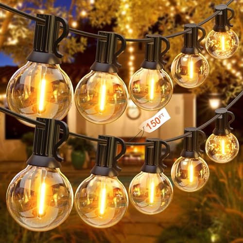 GLUROO Outdoor LED String Lights Mains Powered 45.7M/150FT,Garden Festoon Lights with 75+2 G40 Plastic Bulbs,Waterproof Connectable Hanging Lights for Patio,Porch,Christmas Party