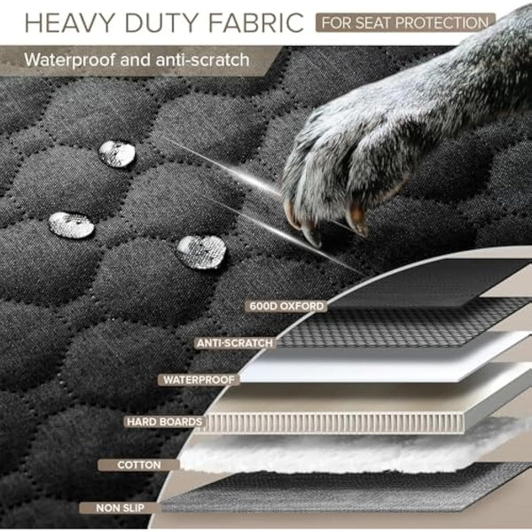 Heavy Duty Dog Car Seat Cover - Back Seat Extender, Aggressive Chewer Resistant, Large Hard Bottom, Dog Hammock for Car, SUV, Truck