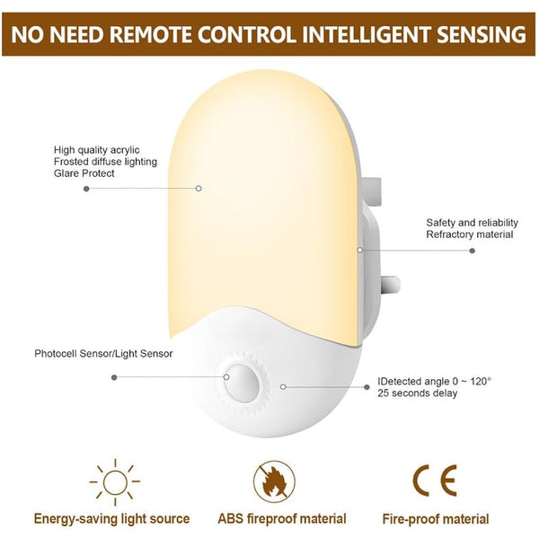 2 Pack LED Night Light, Night Lights Plug in Walls with Dusk to Dawn Photocell Sensor, 0.5W Energy Saving, Warm White Plug in Night Lighting for Kids/Children, Bedroom, Hallway, etc