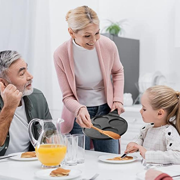 Joejis 4 Hole Pancake Pan 26cm - Non Stick and Induction Suitable - Mini Egg Crepe Tadka Pan - Lightweight Cast Aluminium - Pancake Frying Pan - Black