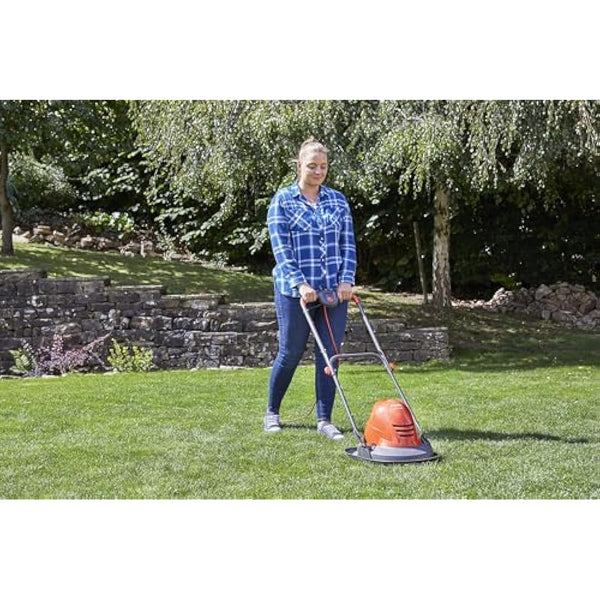 Flymo Turbo Lite 250 Electric Hover Lawn Mower – 1400 W, 25 cm Cutting Width, Ambidextrous Handles, Folds Flat, Orange