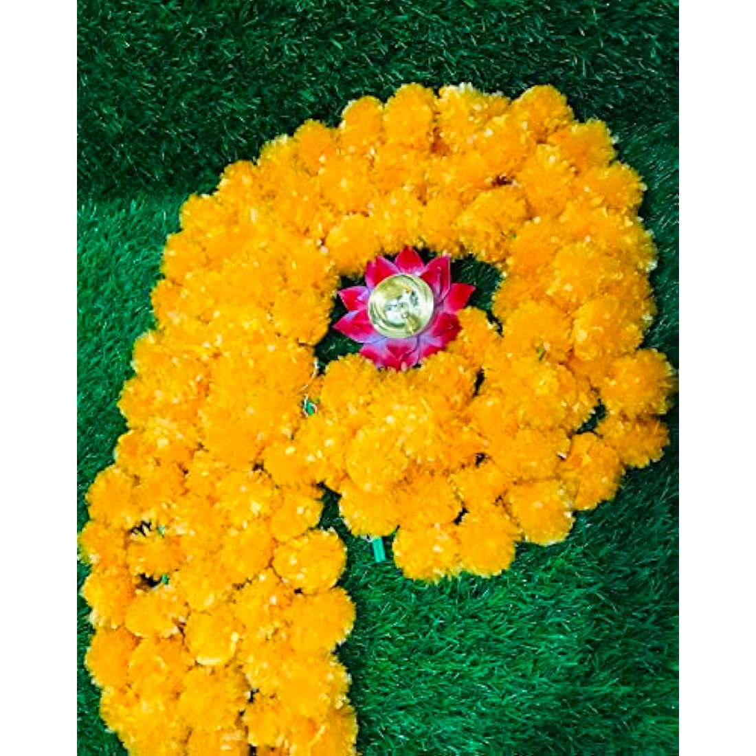 5 PC - 5 feet Artificial Marigold Garland Indian/American Wedding Party, Faux Garlands Wedding Garland, Diwali Decoration, Mantle Decoration, Diwali, Spring Bush Floral! (Orange)