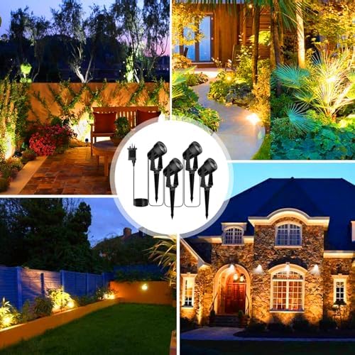 Svater Garden Spotlights Mains Powered, 32m 10-in-1 LED Landscape Lights 2W Warm White 3000K 27V IP65 Waterproof Outdoor Garden Lights Pathway Lighting for Lawn Yard, Patio,Driveway,Party