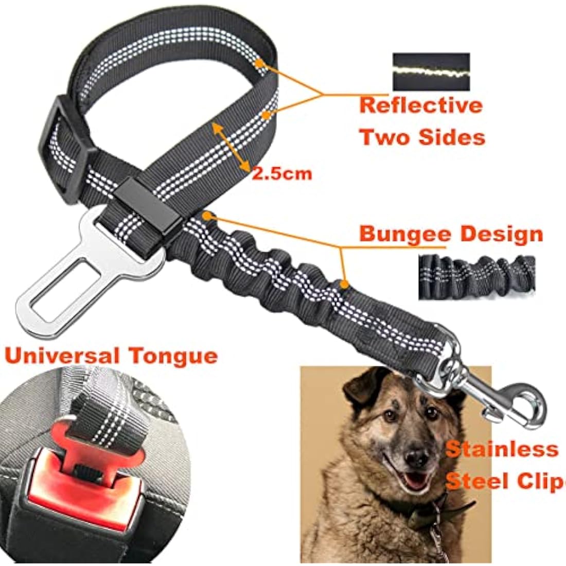 GoBuyer Dog Car Seat Belt for Pet Dogs Safety Harness Travel Accessories in UK, with Adjustable Heavy Duty Nylon and Anti Shock Elastic Bungee Buffer (Orange, Pack of 2)