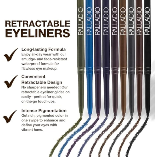 Palladio Waterproof Screw Out Eye Pen, Rich in Pigments and Creamy, Easy to Use, Long-Lasting and Smudge-proof Eyeliner, Black Brown