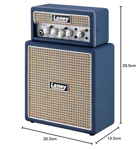 Laney MINISTACK-IRON Battery Powered Guitar Amp – Compact 6W Mini Stack with 4 Speakers, Clean/Drive, Delay, LSI Smartphone Input, AUX In, Headphone Out & Free Ultimate Guitar Subscription - Ironheart