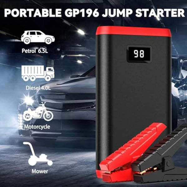 GREPRO Jump Starter Power Pack (up to 6.5L Gas, 4.0L Diesel), Car Battery Booster Jump Starter and Jump Pack for 12V Vehicles, Motorcycle, Battery Booster with LCD Screen and LED Flashlight
