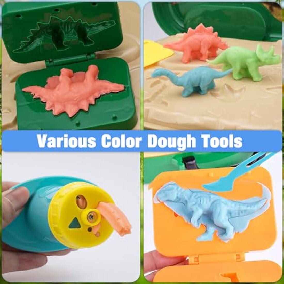 Crelloci Dinosaur Color Dough Set Tools Dino World 26 PCS Playsets Toy Clay Accessaries Dough and Moulds in a Portable Case with Wheels for Kids Toddlers 3 4 5 Years Old