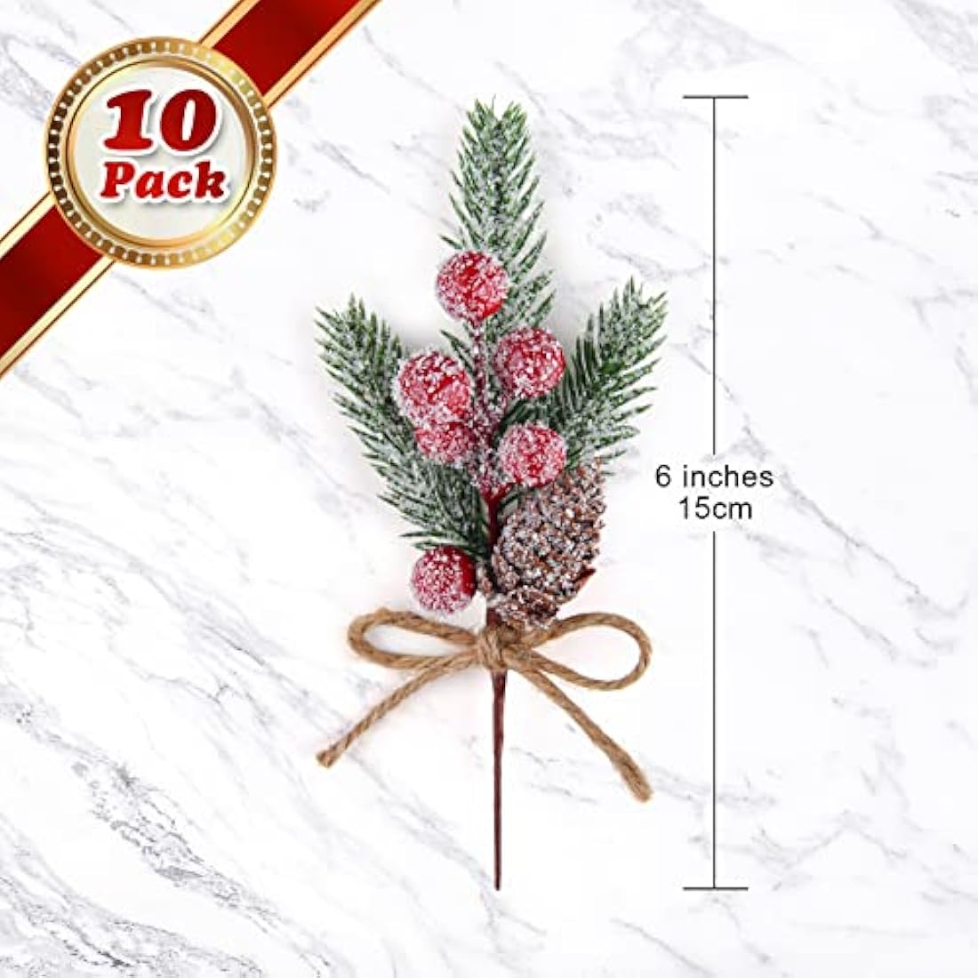 ELECLAND 10 Pcs Christmas Picks Decorations Artificial Pine Branches Stems Spray with Pine Cones Faux Pine Picks Red Berry Holly Leaves for Craft Floral Christmas Wreath Picks Ornaments, Red