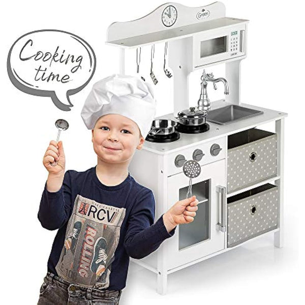 Green Series Kinderplay Children's Kitchen – Children's Wooden Kitchen | Children's Kitchen 2 Years | Kitchen for Children 3 Years | Children's Kitchen 5 Years | Children's Kitchen Height 87 cm,