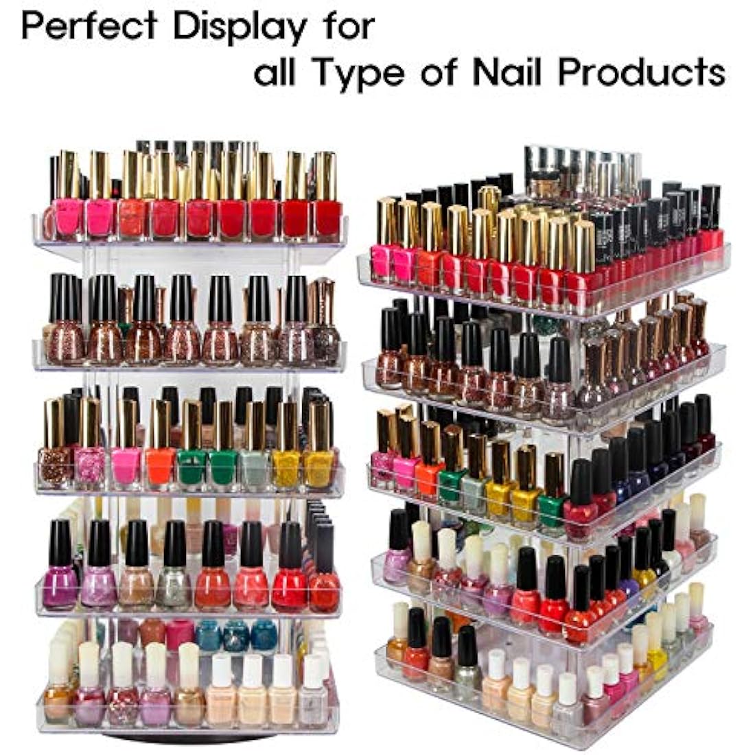 JACKCUBE DESIGN 5 Tier Clear Nail Polish 360 Rotating Display Rack Organizer Stand Makeup Cosmetics Storage Box Carousel Shelf with Acrylic Guard(5tier) – :MK387-5