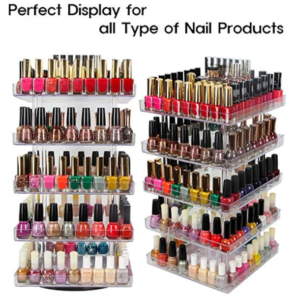 JACKCUBE DESIGN 5 Tier Clear Nail Polish 360 Rotating Display Rack Organizer Stand Makeup Cosmetics Storage Box Carousel Shelf with Acrylic Guard(5tier) – :MK387-5