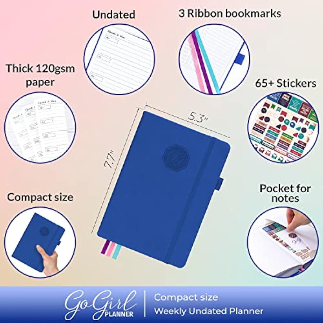 GoGirl Planner and Organizer for Women – Compact Weekly Planner, Goals Journal & Agenda to Improve Time Management & Productivity (Royal Blue)