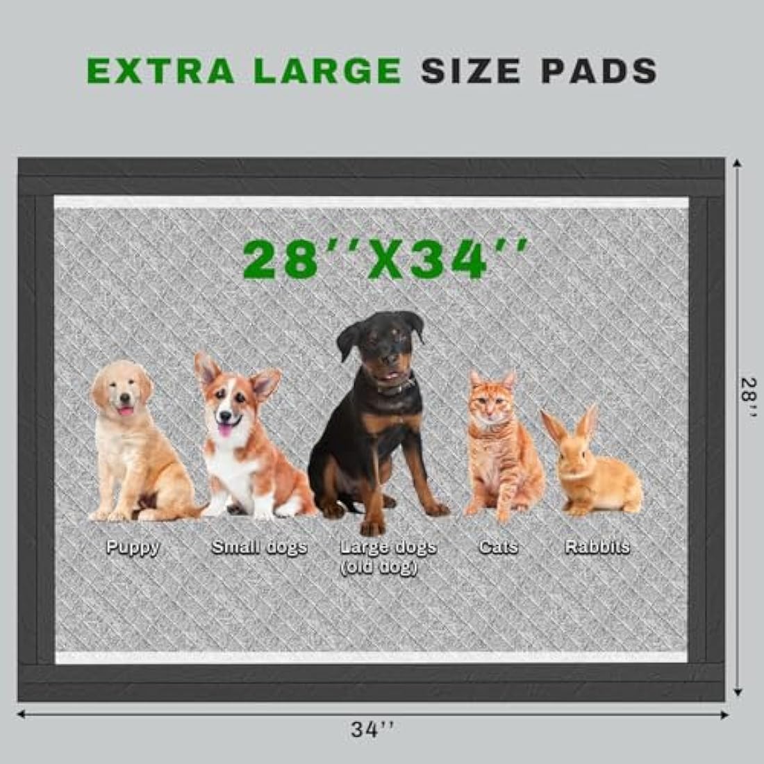 Gardner Pet Extra Large Carbon Puppy Pads 70x85cm, Super Absorbent Thicker Puppy Training Pads, Odor Control, 6 Layers of Leak-proof, Fast Drying, Suitable for Dogs, Cats, Rabbits (100 Counts)