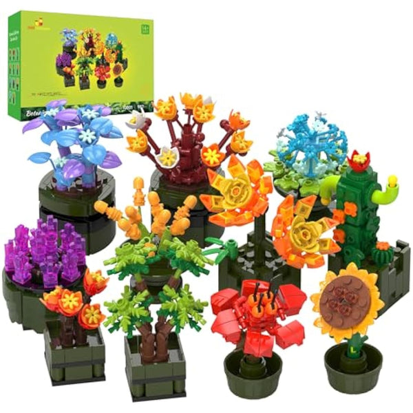 JMBricklayer Botanical Succulents Building Toy Sets 10001, Tiny Plants Flowers Buildable Collection Home Room Decor, Garden Bonsai Pot Blocks Toy Gifts for Women Girls Adults (987PCS)