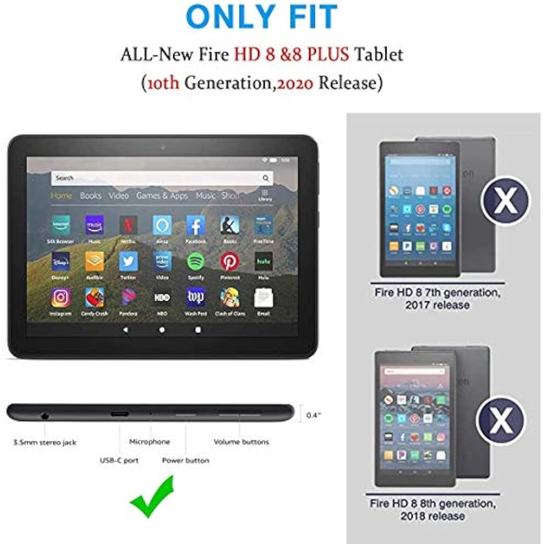 Fire HD 8 tablet Case,All-New Fire HD 8 Plus Tablet Case for Kids (12th/10th Generation,2024/2022/2020 Release),DJ&RPPQ Light Weight Shock Proof Handle Friendly Stand Kids Proof Protective Cover-Pink